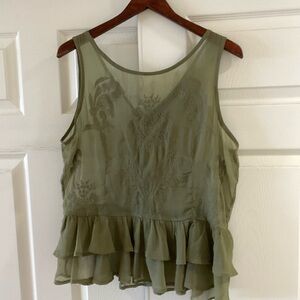 Guess Moss Colored Sheer Sleeveless Top, Size Large, Excellent Condition